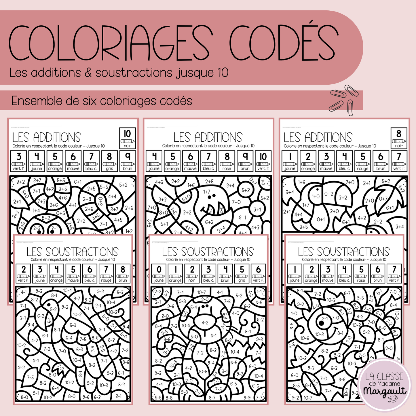 Coloriages codés - Les additions & soustractions jusque 10