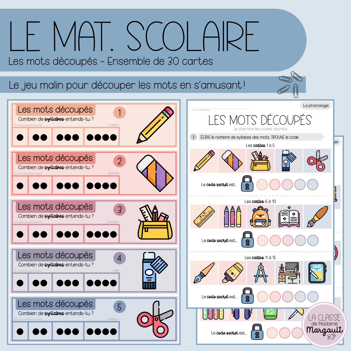 Jeu des syllabes - Le matériel scolaire