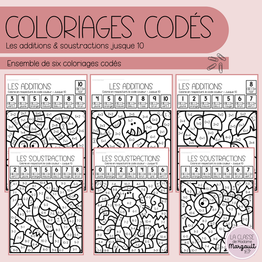 Coloriages codés - Les additions & soustractions jusque 10